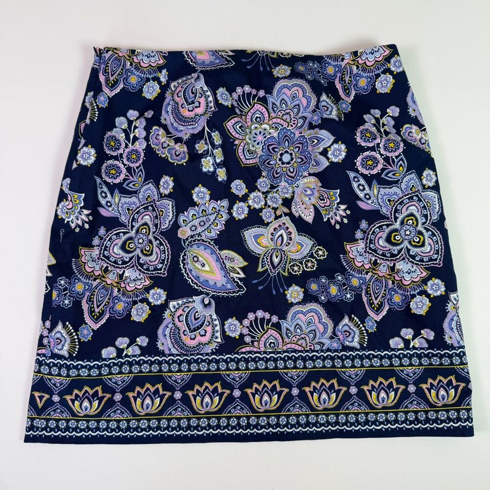 Talbots Paisley Canvas A-Line Skirt Navy Women's 10 Business Casual Coastal Boho - Picture 3 of 12